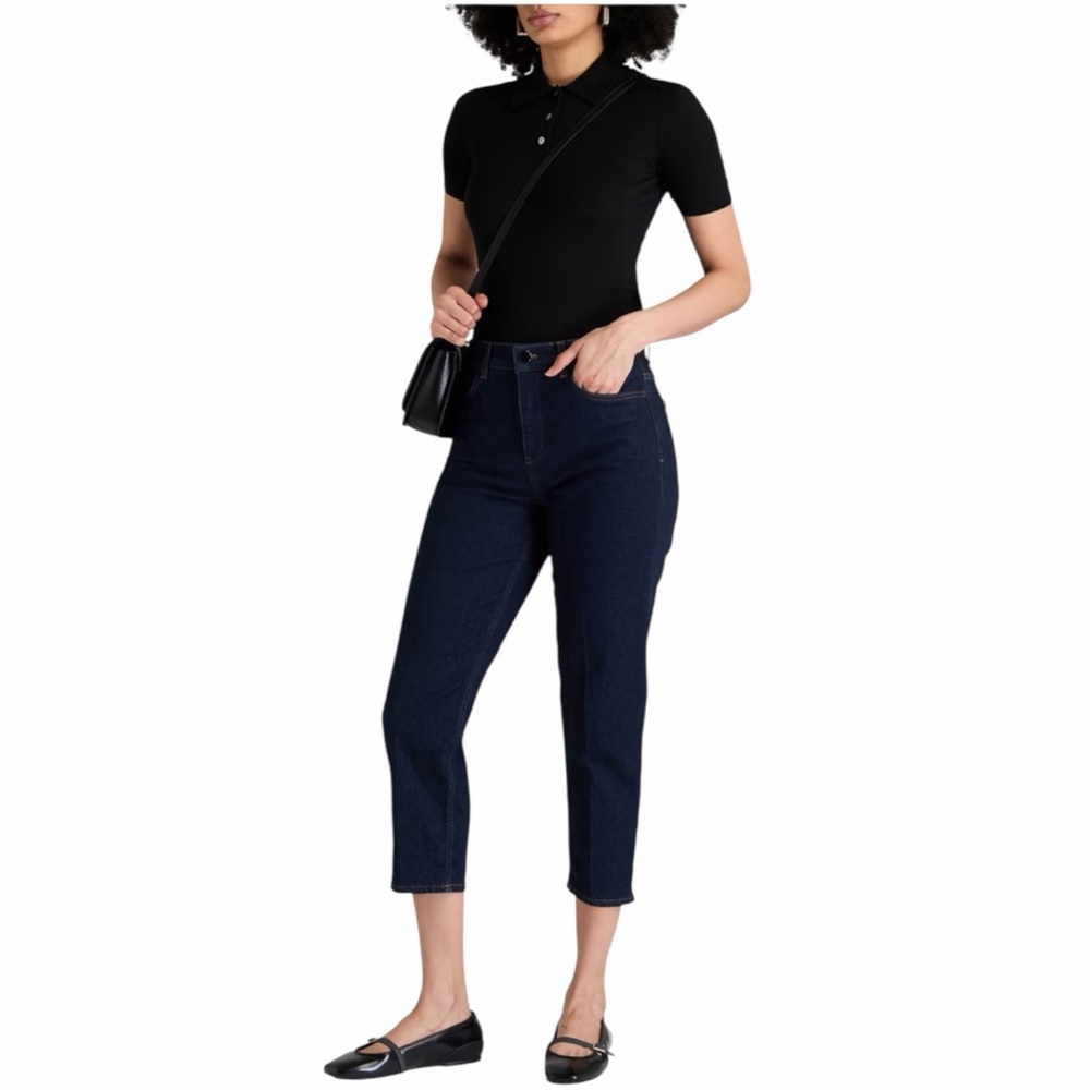 Theory Treeca Cropped High rise Tapered Jean Size 26 Dark Denim Stretch Jeans